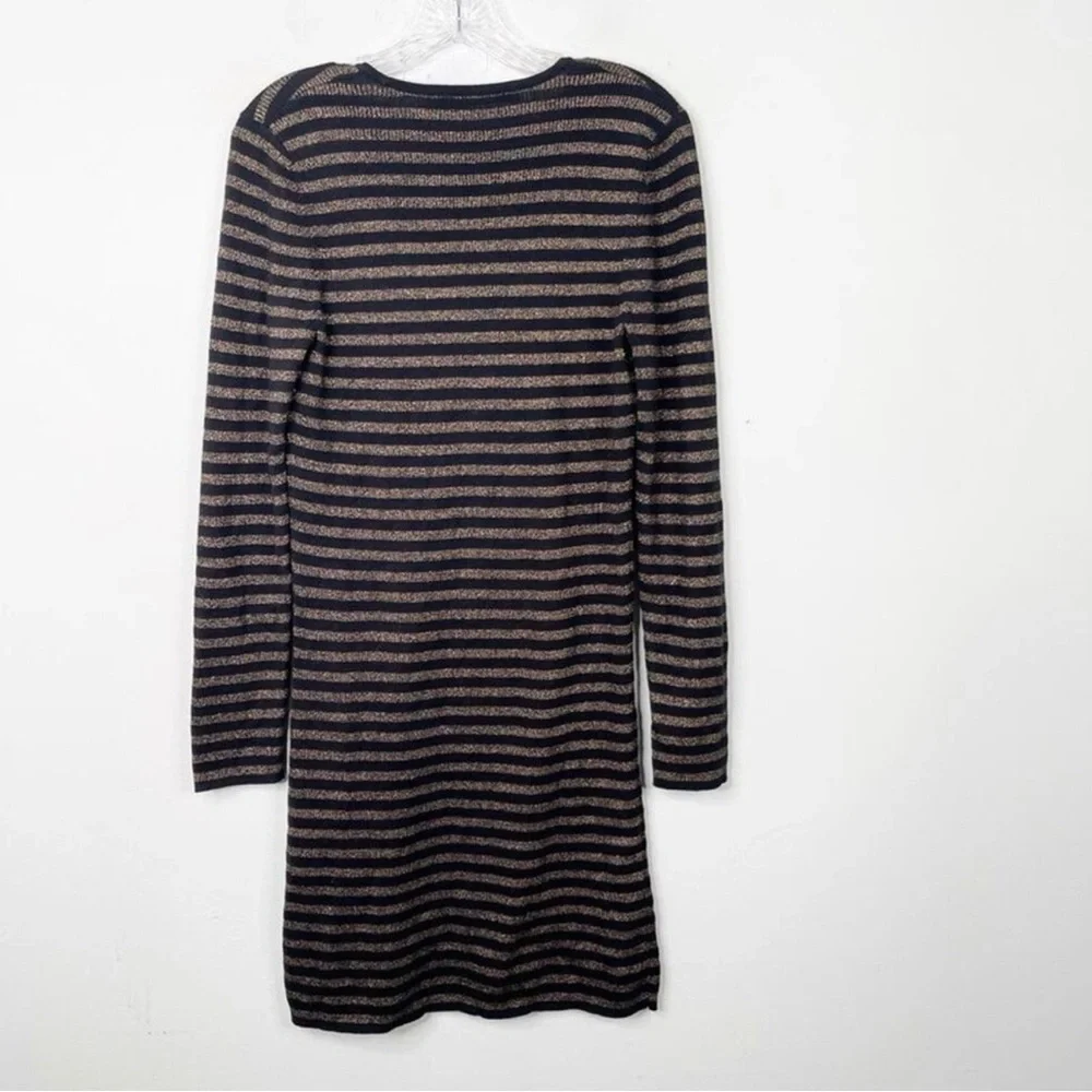 & OTHER STORIES Black and Copper Gold Striped Square Neck Knit Sweater Dress M - Picture 4 of 4